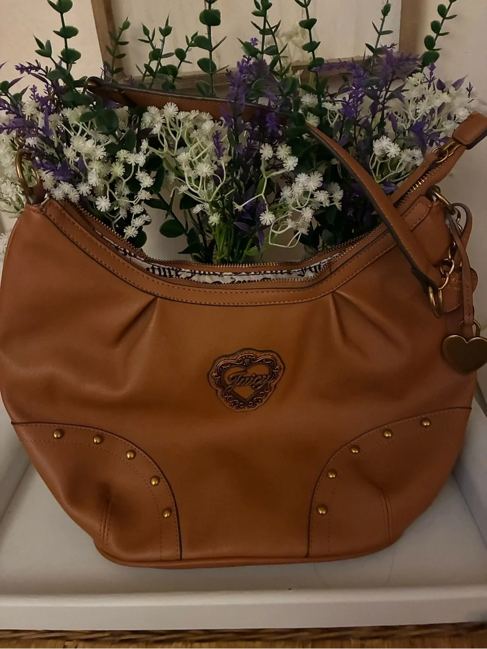 JUICY COUTURE Cognac Leather Hobo with Gold Accents.  NWOT
